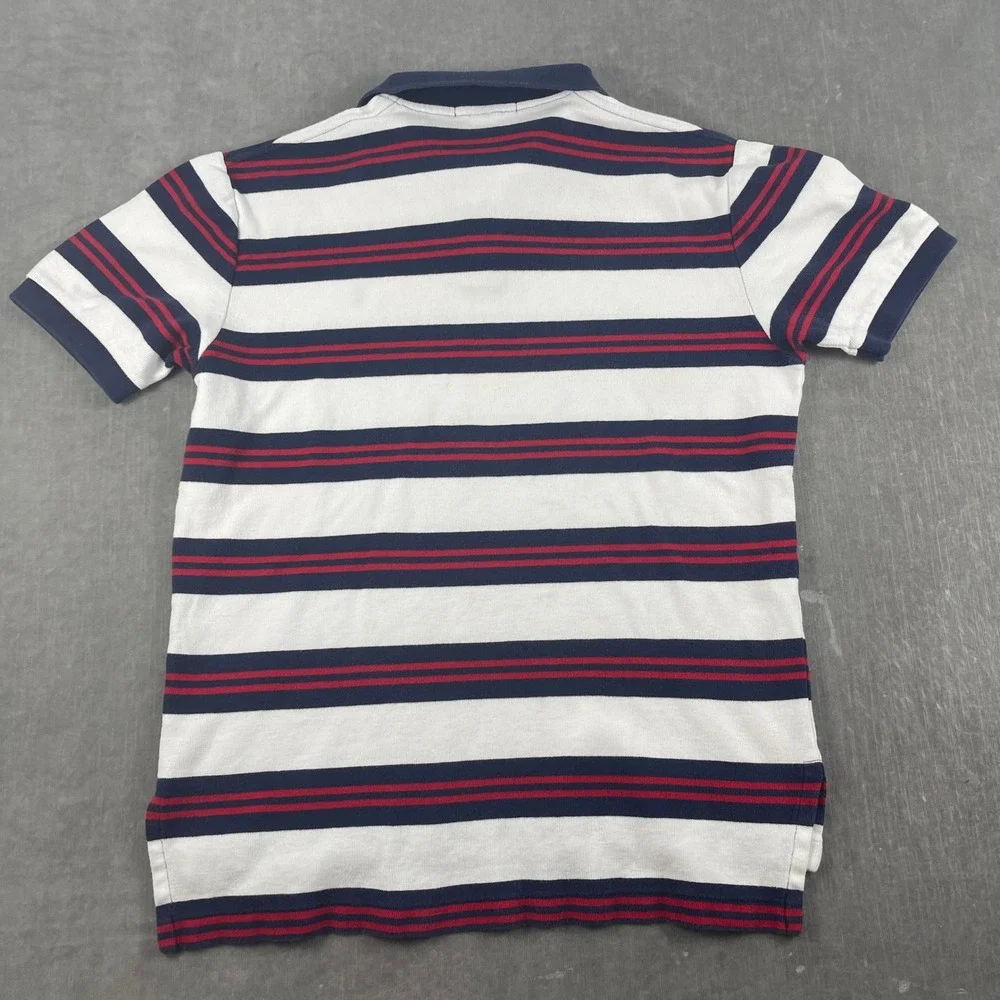 Polo Ralph Lauren Men L White Navy Red Striped Polo Shirt Embroidered Logo